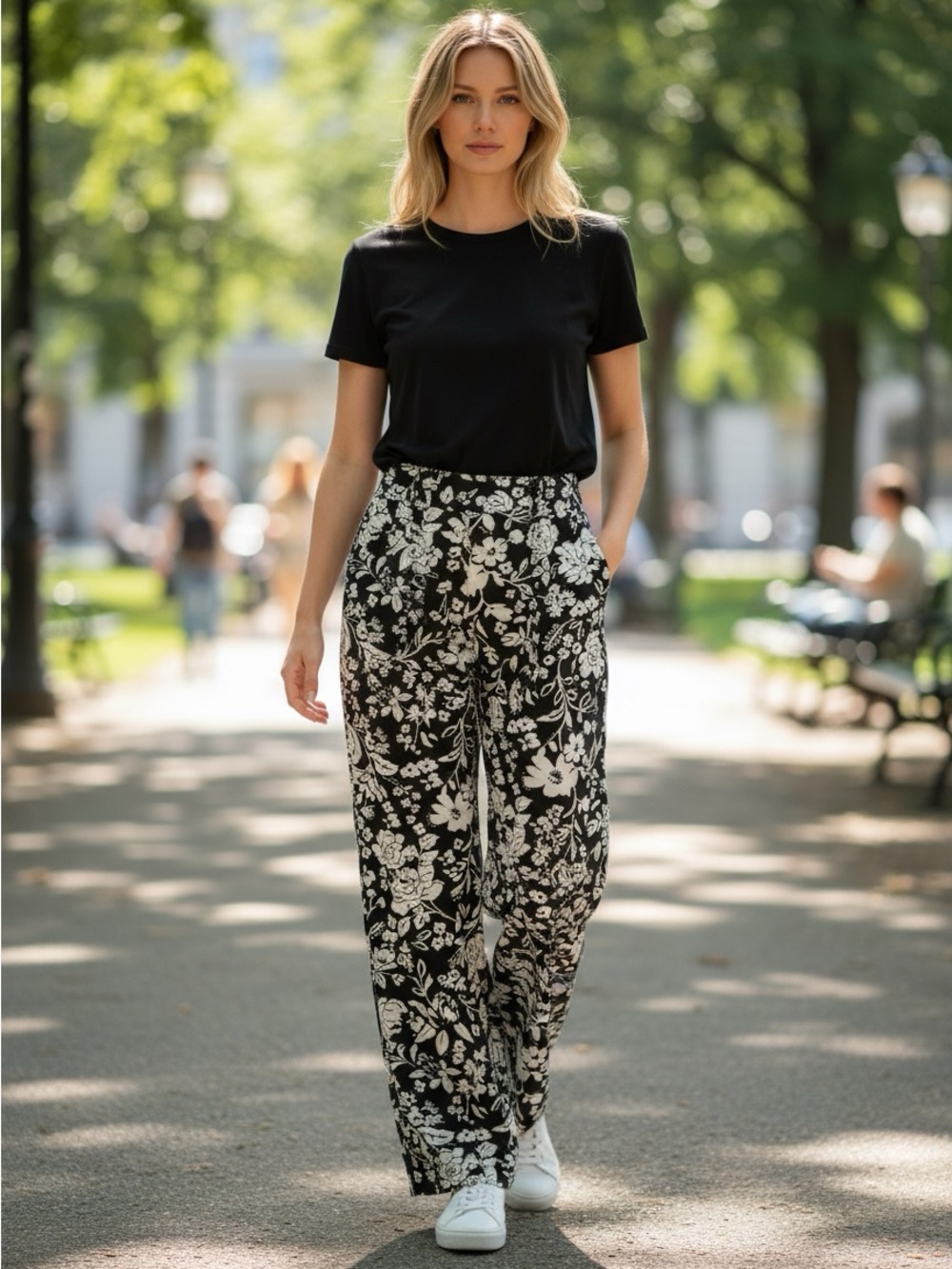 croft & barrow Black and White Floral Wide-Leg Pants